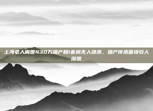 上海老人离世430万遗产和1套房无人继承，遗产传承困境引人深思